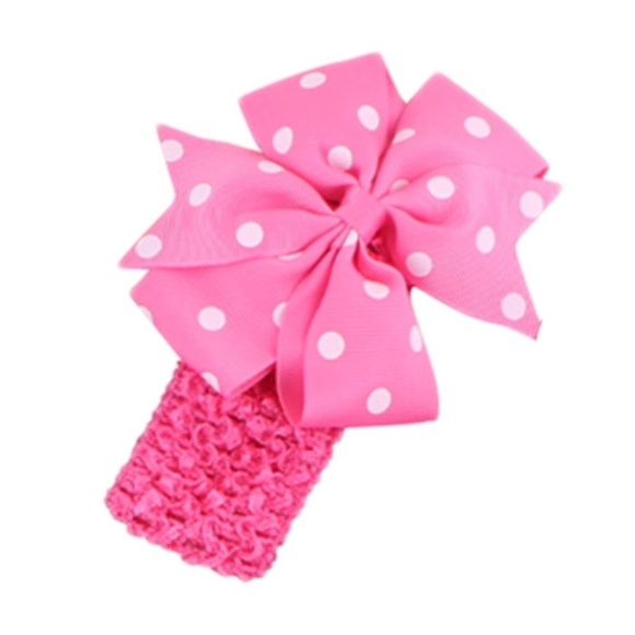 Other - 🔴 5/$15 Hot Pink Polka Dot Ribbon Headband